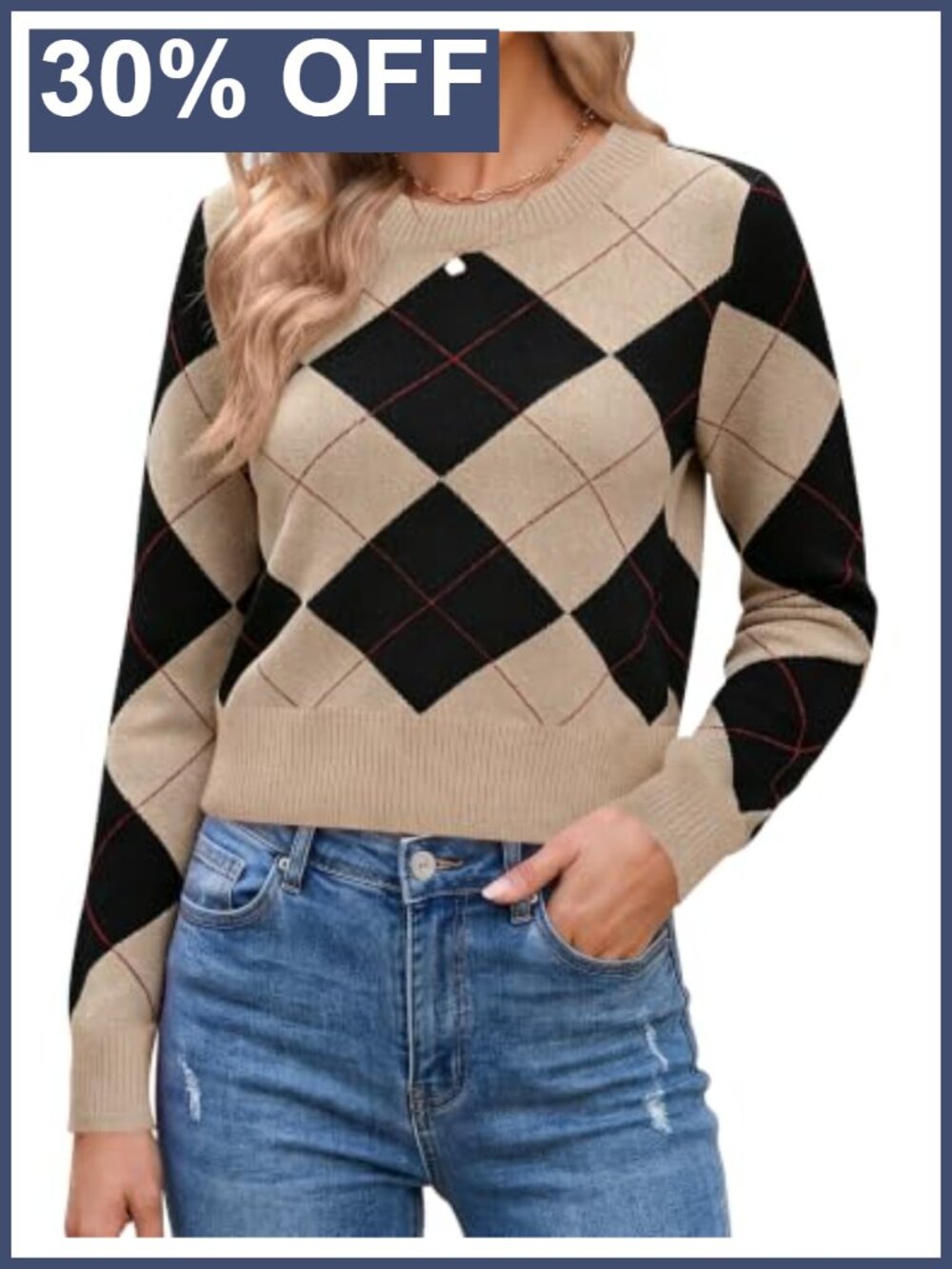 LOMON Women's Cropped Sweater Crewneck Long Sleeve Knit Pullover Top